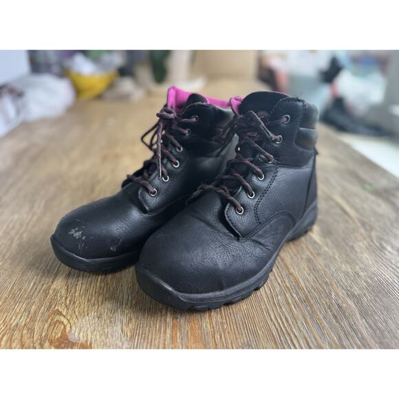BRAHMA Women's Size 8 Work Boots Black Pink Lace Up Steel Toe Safety Boots - Picture 1 of 5